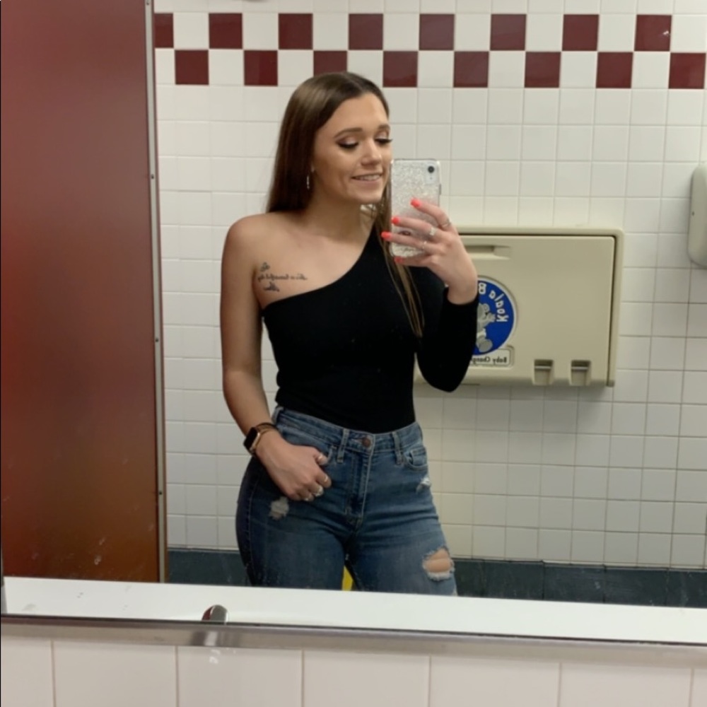 Black one shoulder bodysuit
